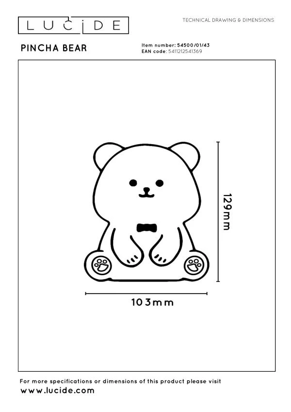 Lucide PINCHA BEAR - Lampe de table Rechargeable Chambres d'enfant - Batterie/Piles - LED 3 StepDim - 1x0,5W 2100K - Rvb - Brun | Essential - technique